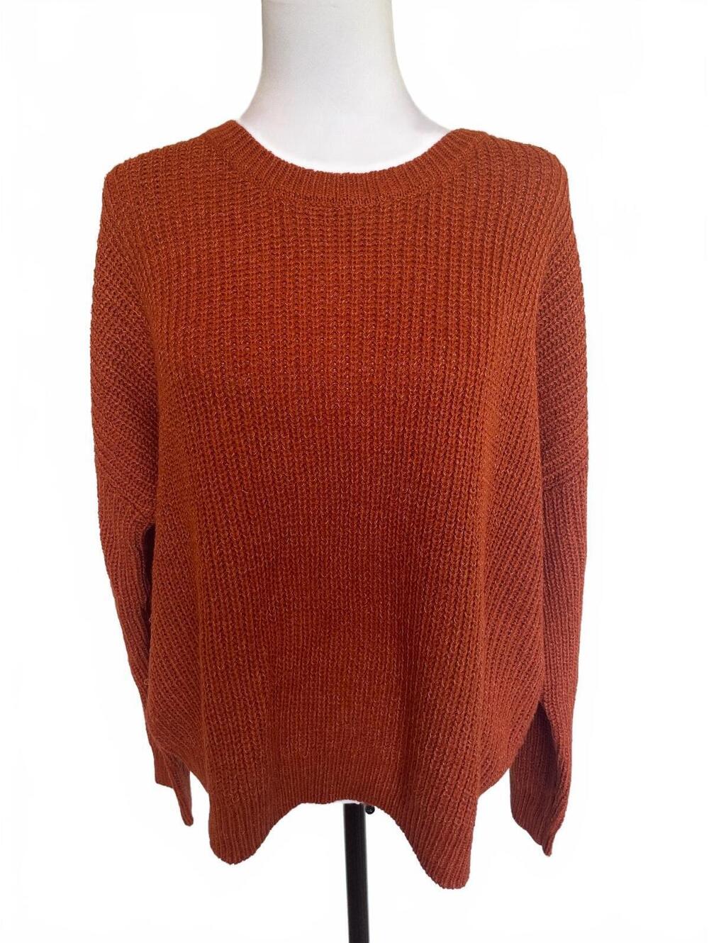 Rust Orange Chunky Boxy Sweater Fall Pumpkin Spice Cozy Knit L Boho Oversized